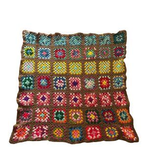 Handmade Crocheted Afghan Granny Square Boho 45-In-Square Baby Blanket Colorful